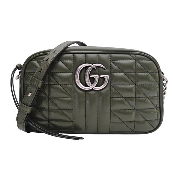 Gucci Calfskin Matelasse Aria Small GG Marmont Chain Shoulder Bag Green - Picture 1 of 11